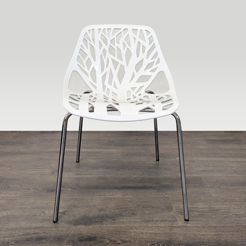 Used Set of 4 Modern White Tree-Pattern Dining Chairs for sale on AptDeco