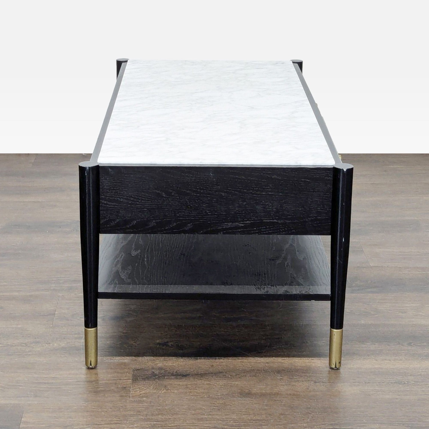 Two Drawer Wood Coffee Table with Marble Top	 - image-4