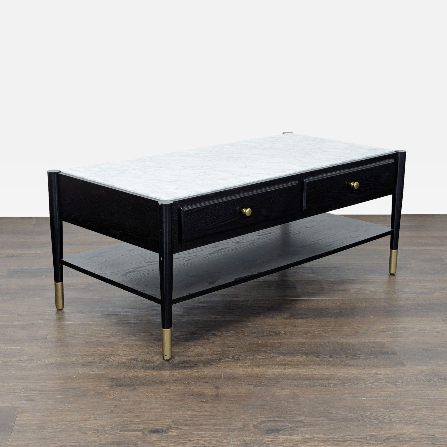 Two Drawer Wood Coffee Table with Marble Top	 - image-3