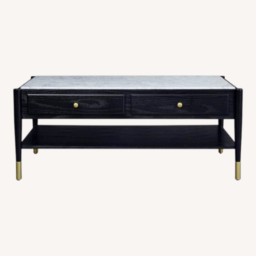 Used Two Drawer Wood Coffee Table with Marble Top	 for sale on AptDeco