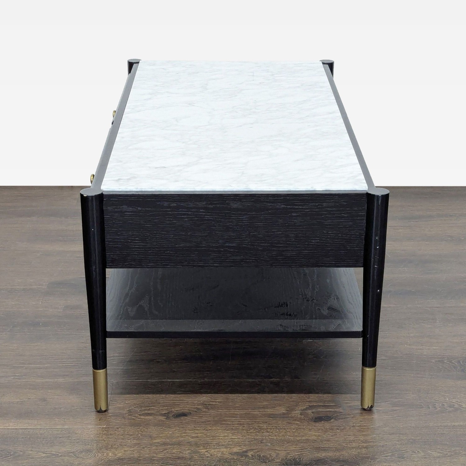 Two Drawer Wood Coffee Table with Marble Top	 - image-6