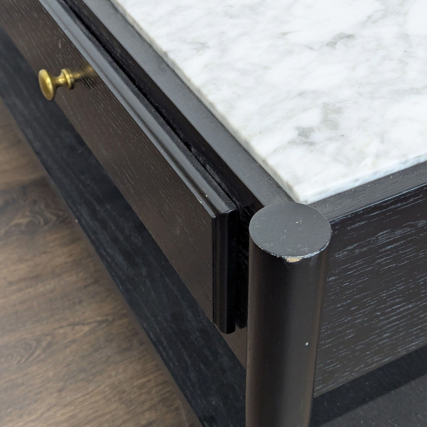 Two Drawer Wood Coffee Table with Marble Top	 - image-9