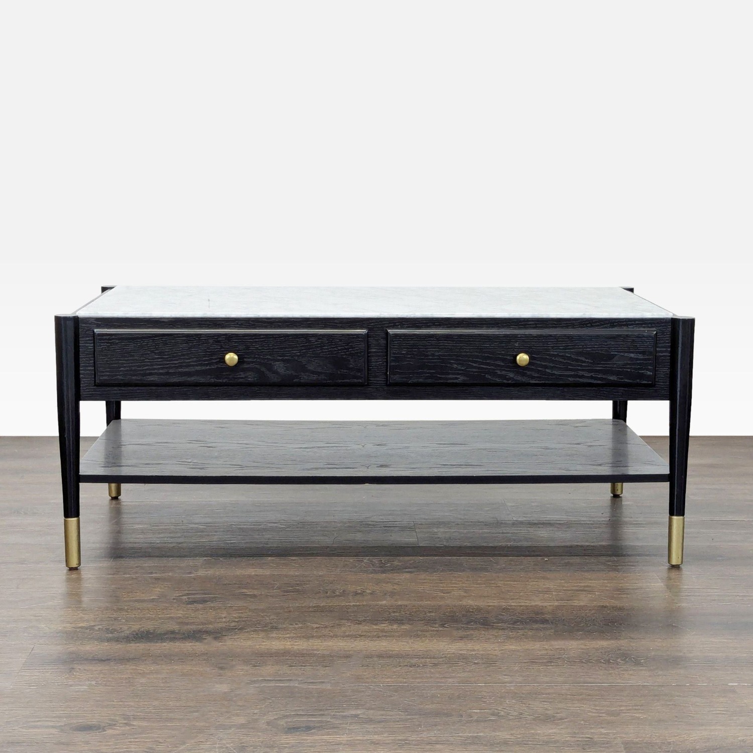 Two Drawer Wood Coffee Table with Marble Top	 - image-1
