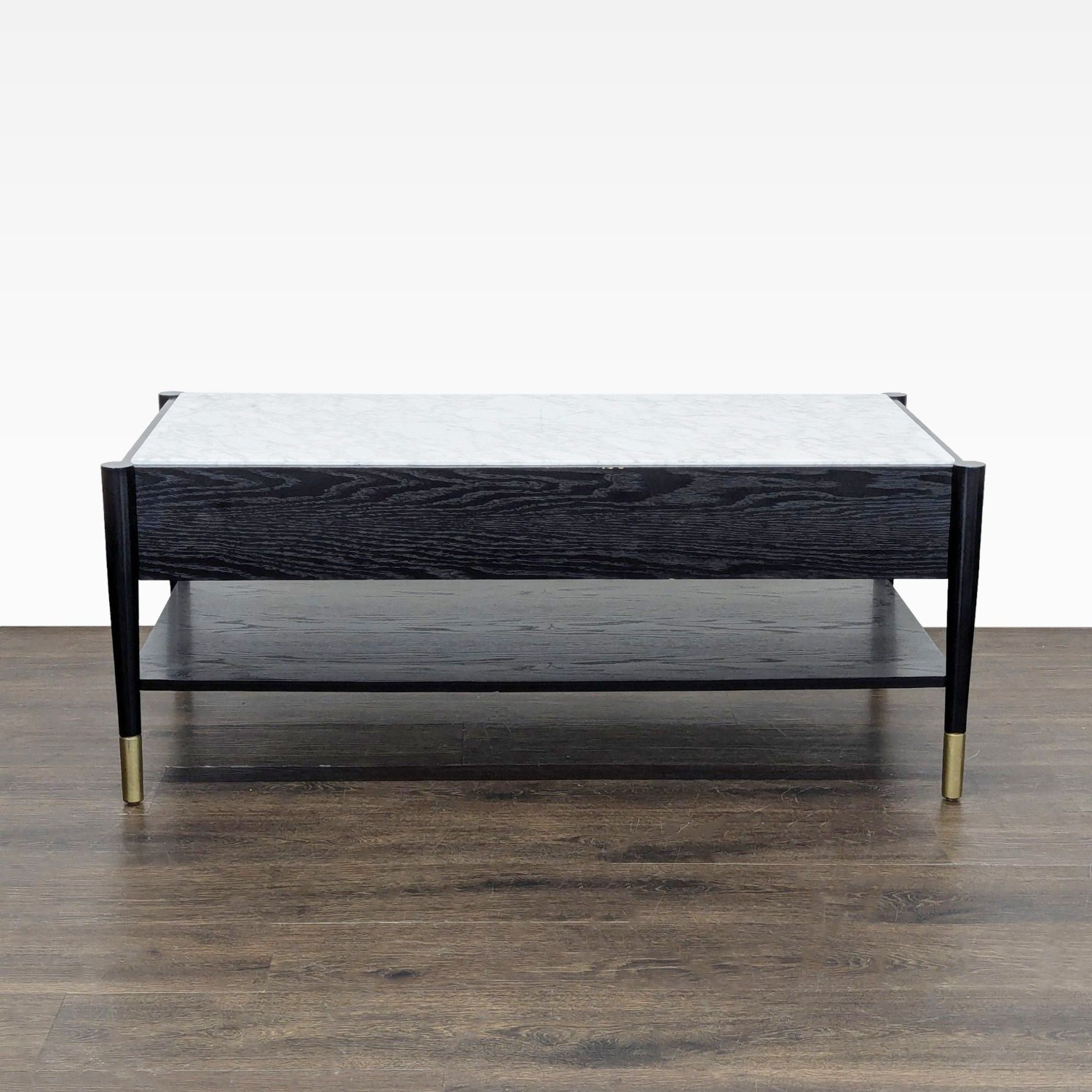 Two Drawer Wood Coffee Table with Marble Top	 - image-5