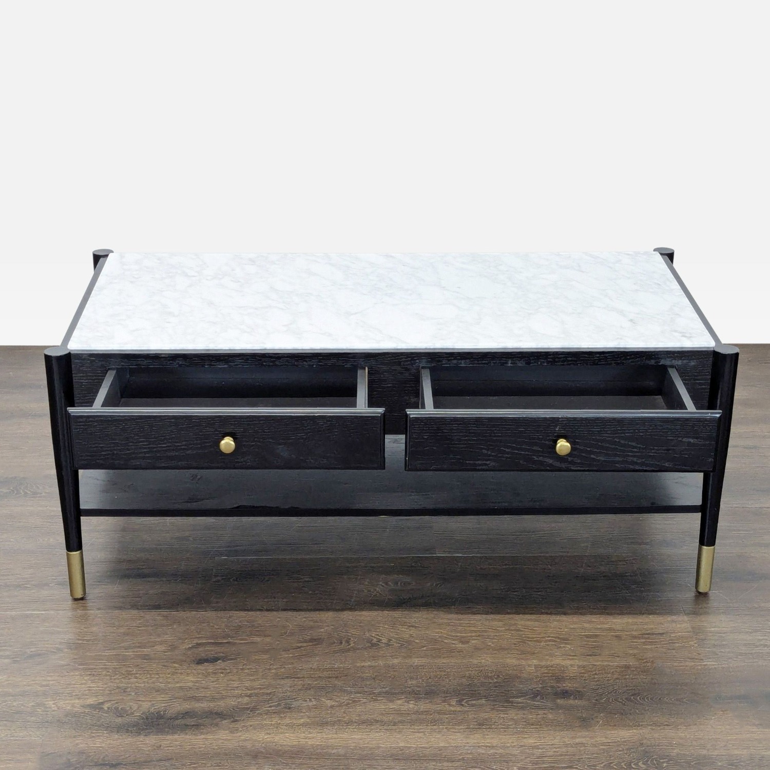 Two Drawer Wood Coffee Table with Marble Top	 - image-2