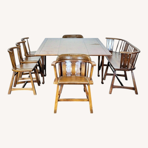 Used Rustic Wooden Dining Set with Table, 4 Chairs for sale on AptDeco