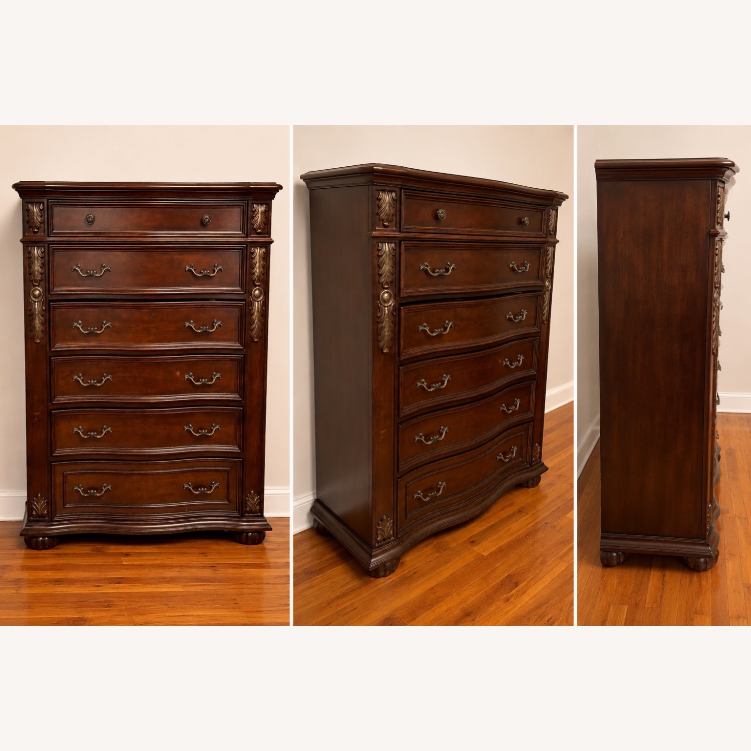 Ashley Dark Cherry Wood Chest Dresser - image-3