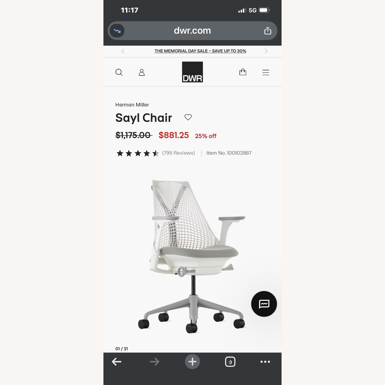 Herman Miller Sayl White Fabric Office Chair - image-2