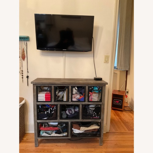 Used Bed Bath & Beyond Madison Park Kagen Gray Metal Bin Crate Dresser for sale on AptDeco