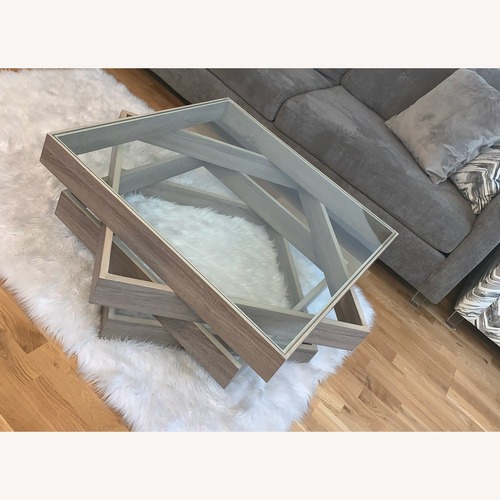 Used Wayfair Light Gray Glass Coffee Table for sale on AptDeco