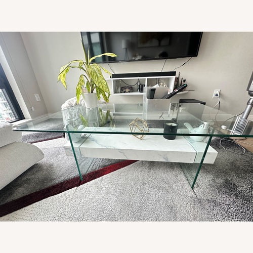 Used Wayfair Kaylee White Glass Coffee Table for sale on AptDeco