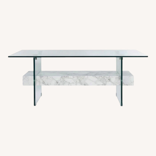 Used Wayfair Kaylee White Glass Coffee Table for sale on AptDeco