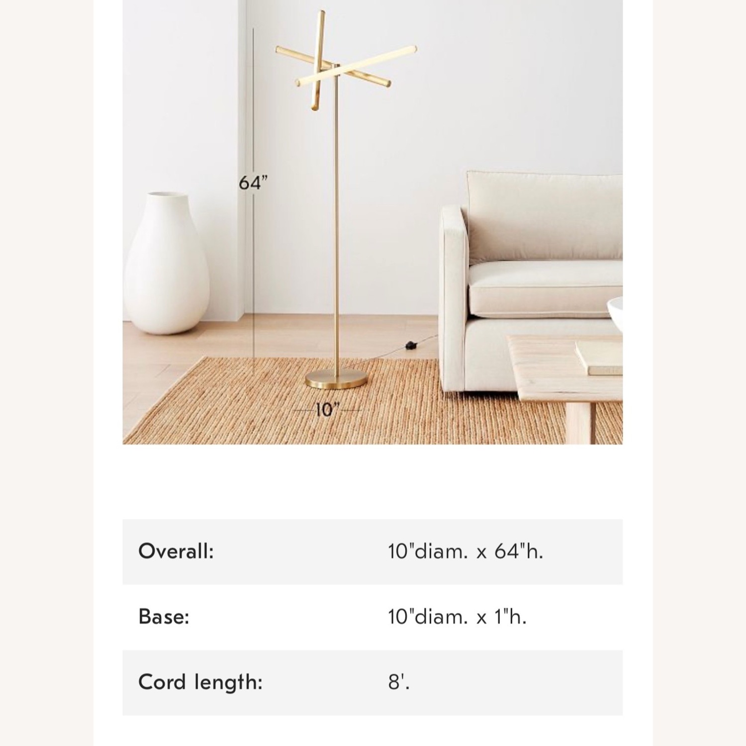 West Elm Gold Metal Floor Lamp - image-7