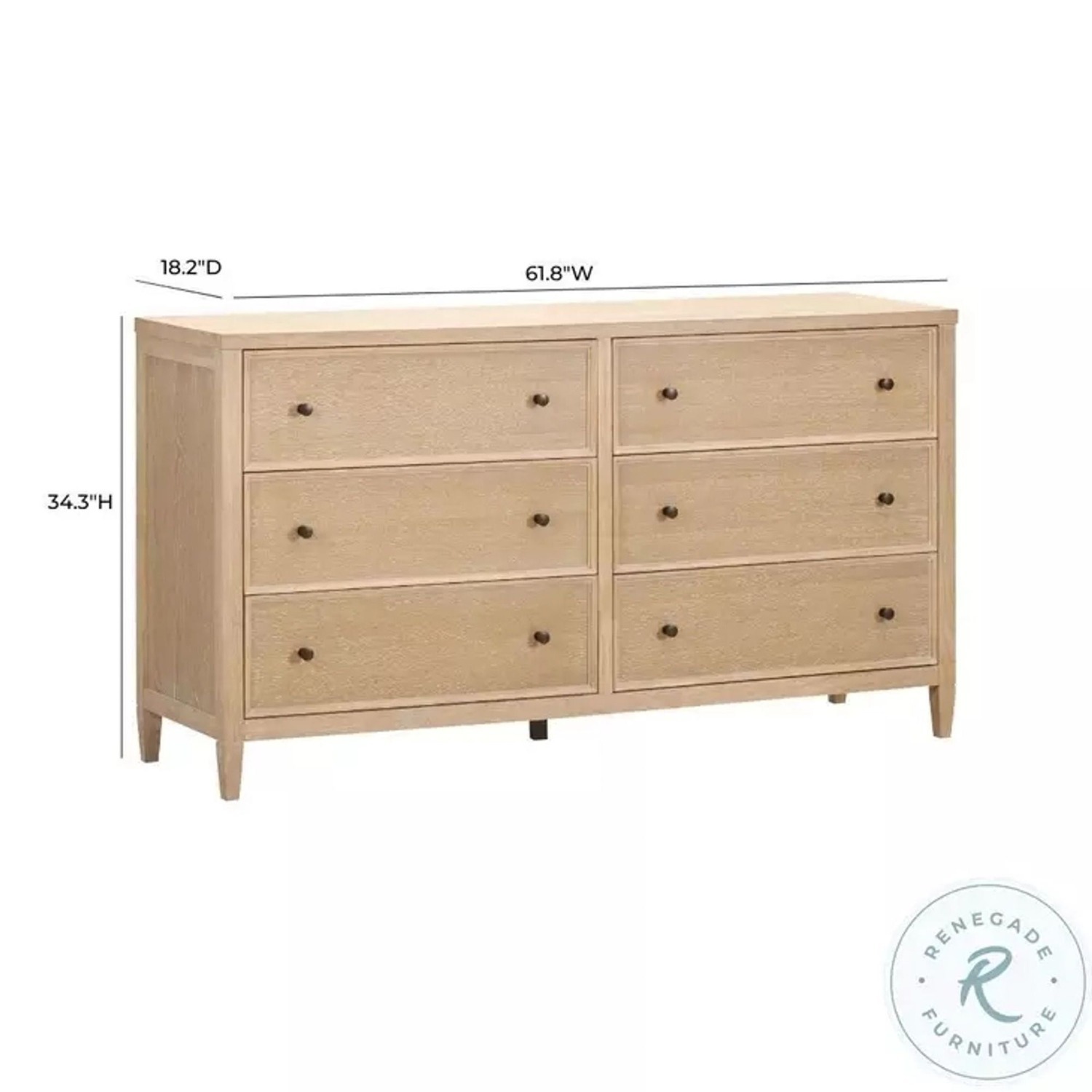 Bristol Park Whitewashed Oak Wood 6-Drawer Dresser - image-5