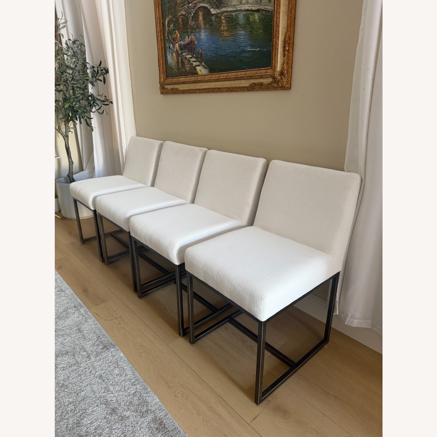 Restoration Hardware White Fabric Dining Chair - image-1