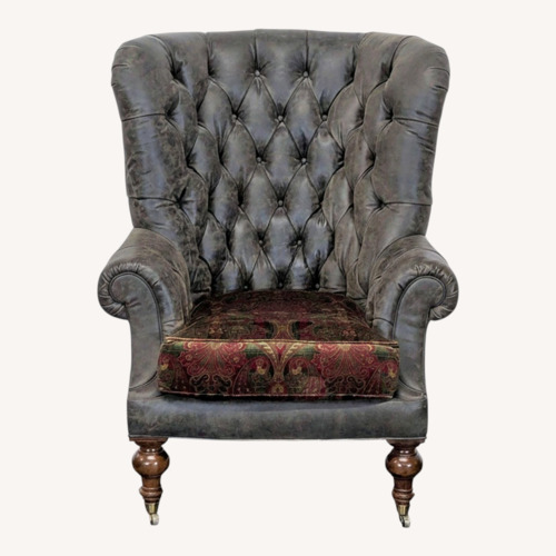 Used Lillian August Tufted Leather & Fabric Club Chair for sale on AptDeco