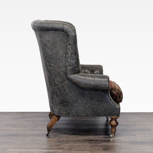 Used Lillian August Tufted Leather & Fabric Club Chair for sale on AptDeco