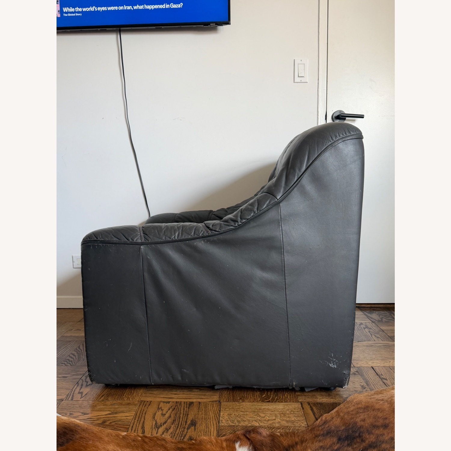 Dark Gray Leather Armchair - image-2