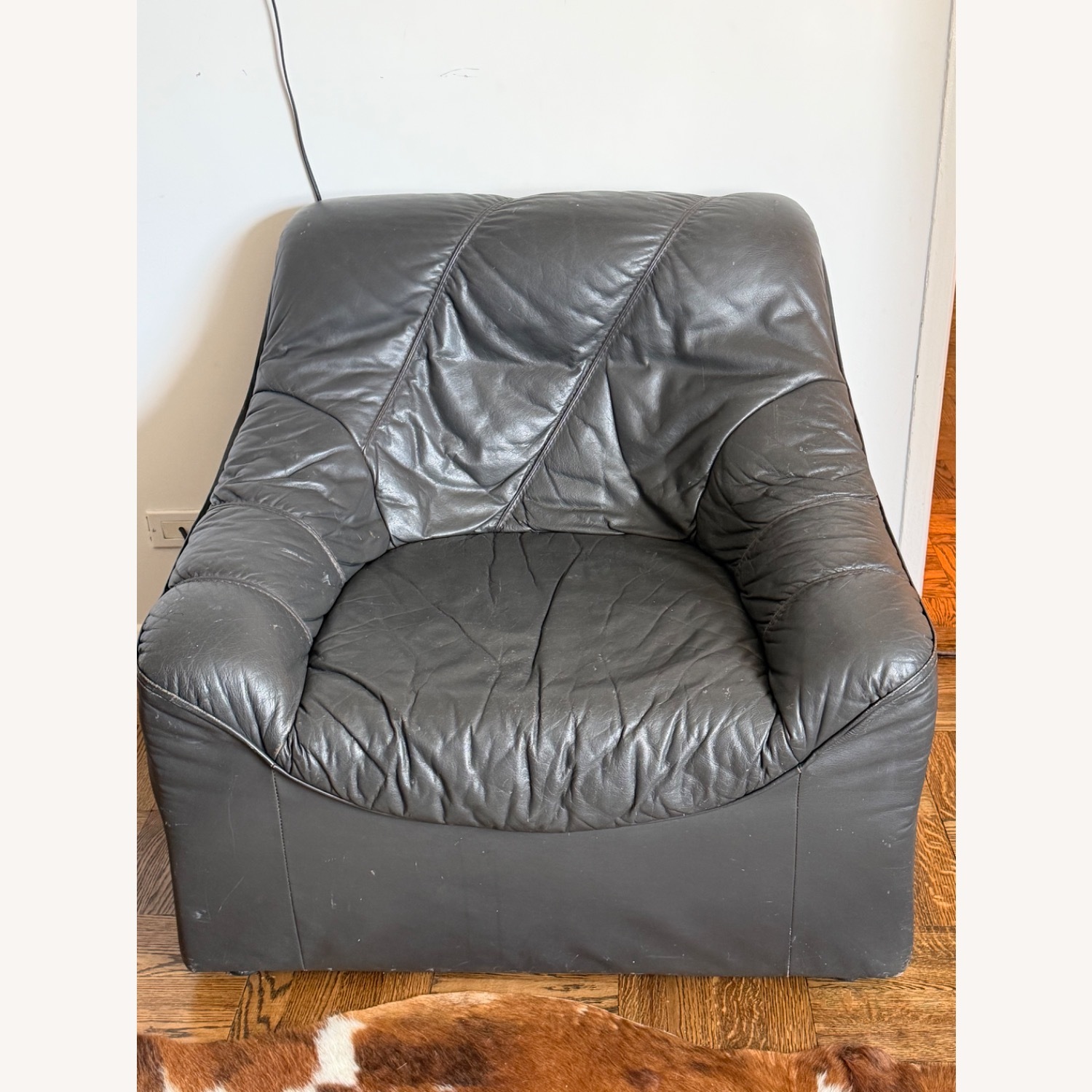 Dark Gray Leather Armchair - image-1