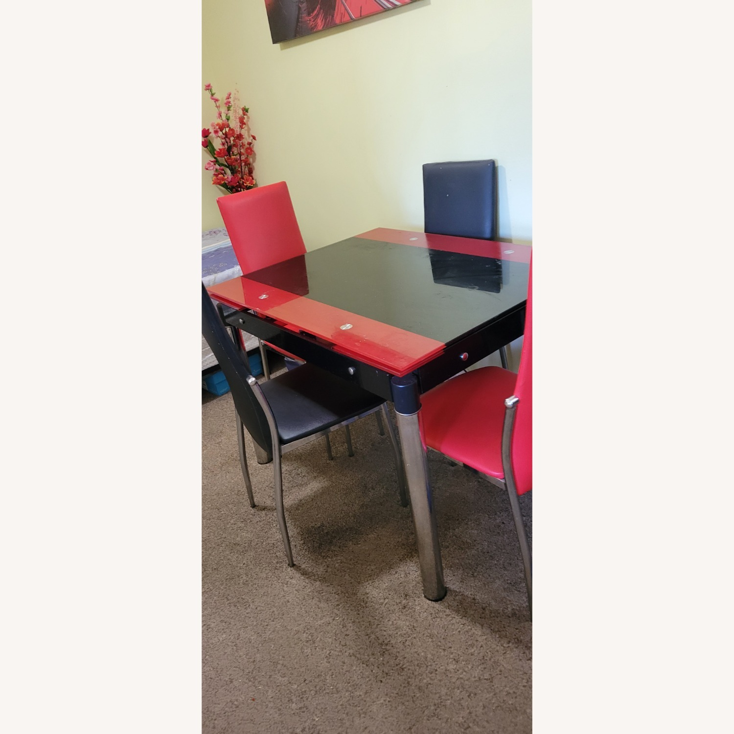 Red and Black Glass Dining Sets of 4 Chairs - image-3