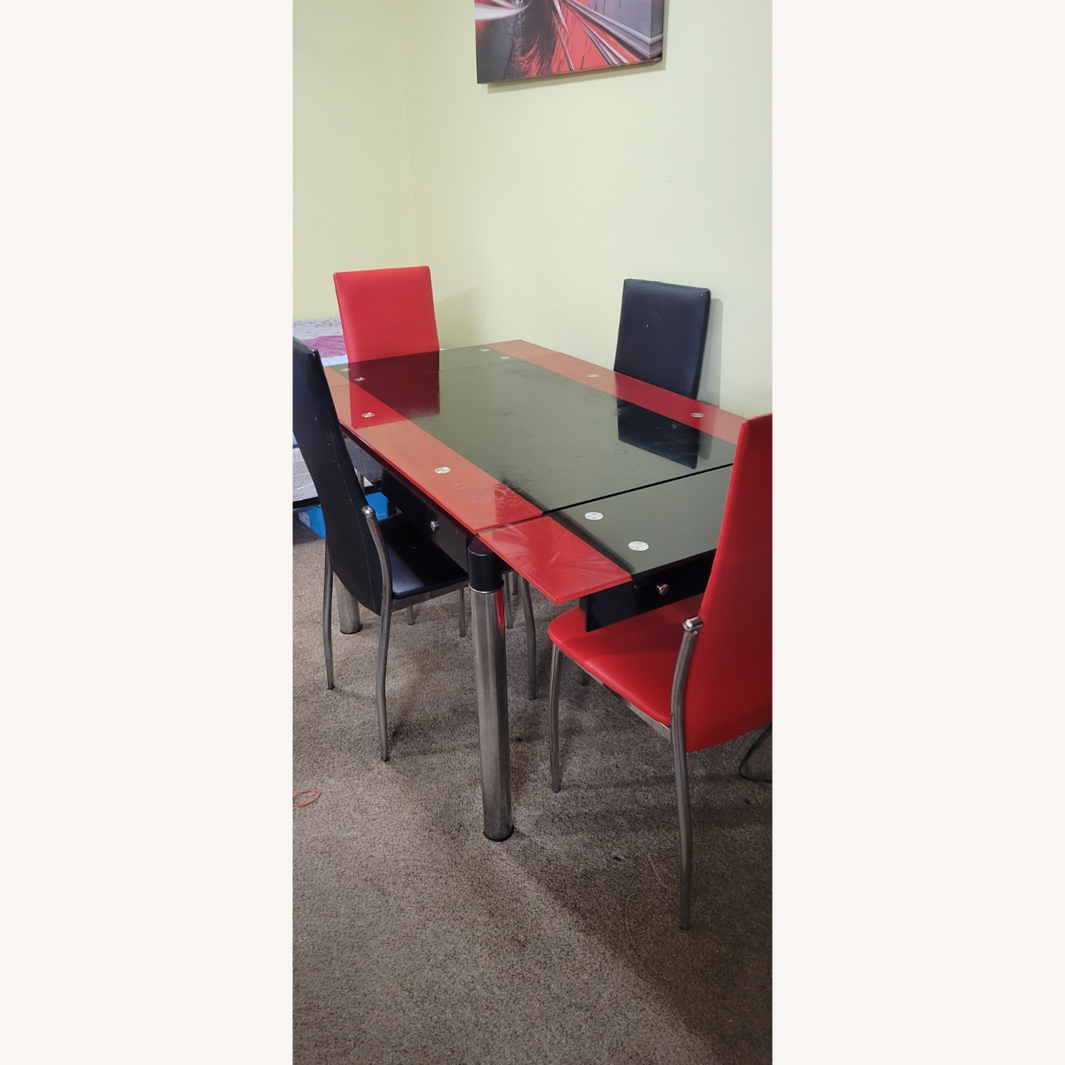 Red and Black Glass Dining Sets of 4 Chairs - image-1
