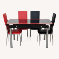 Red and Black Glass Dining Sets of 4 Chairs