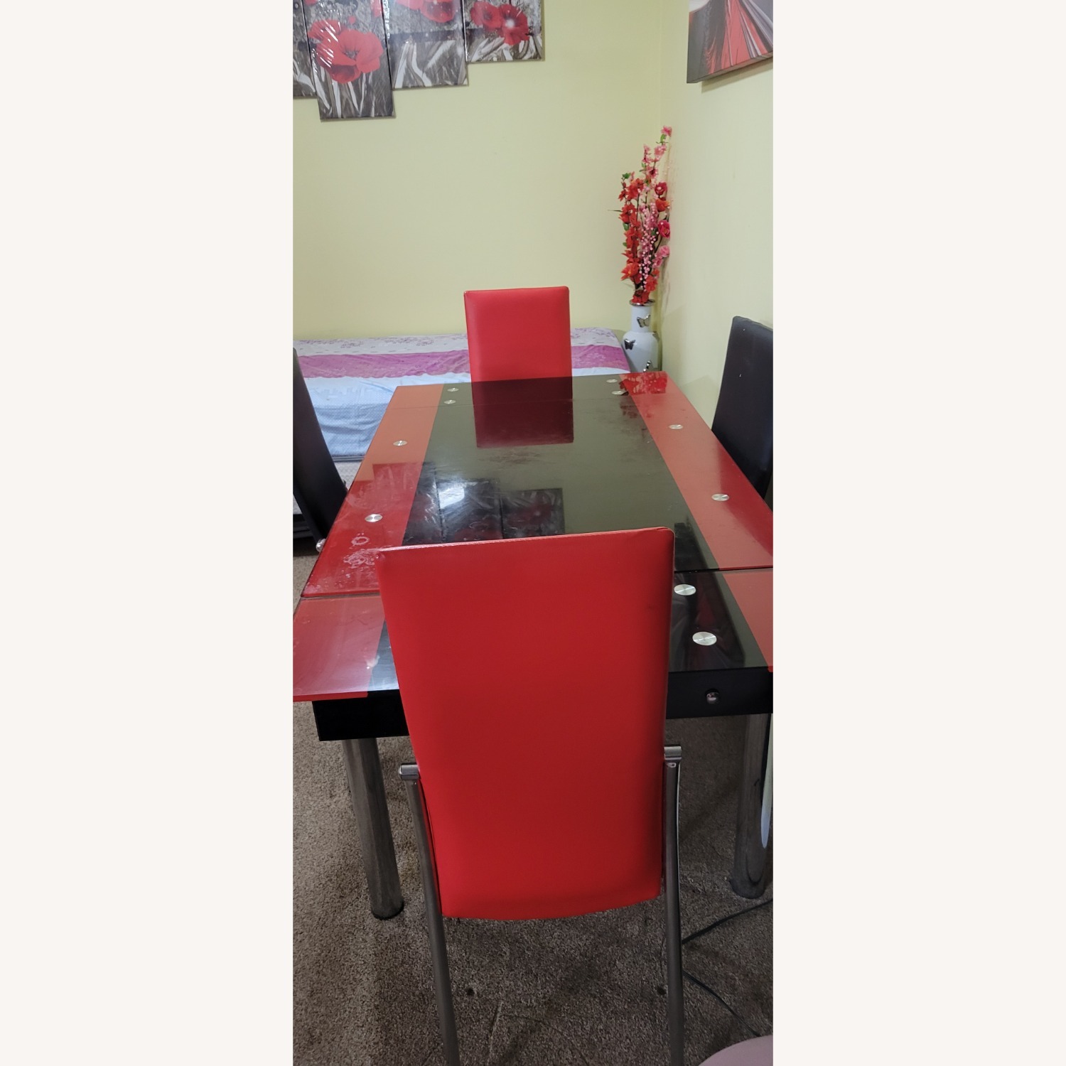 Red and Black Glass Dining Sets of 4 Chairs - image-2
