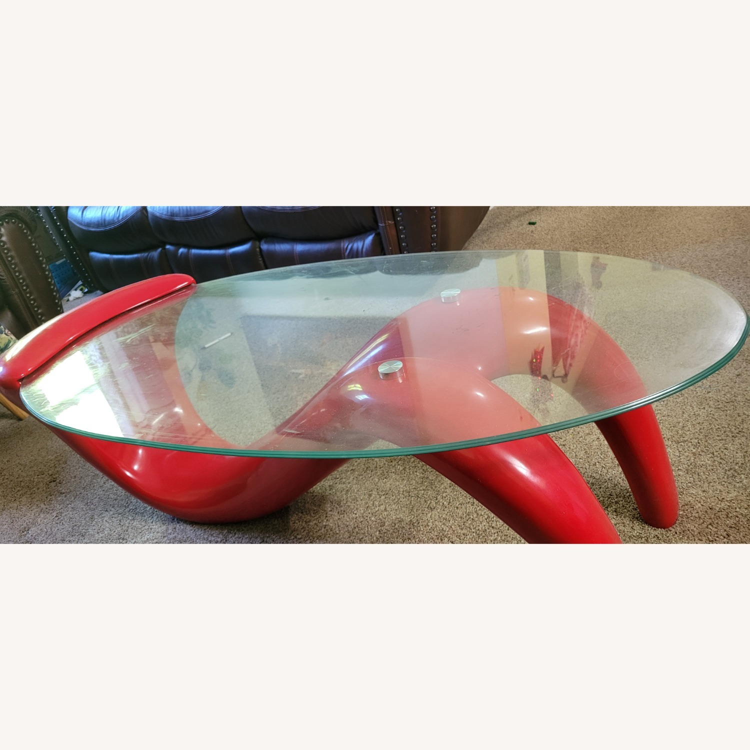 Glass  and Red Color Wood Coffee Table - image-2