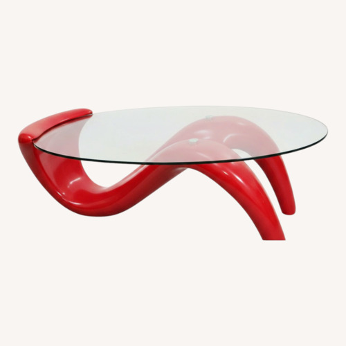 Used Glass  and Red Color Wood Coffee Table for sale on AptDeco