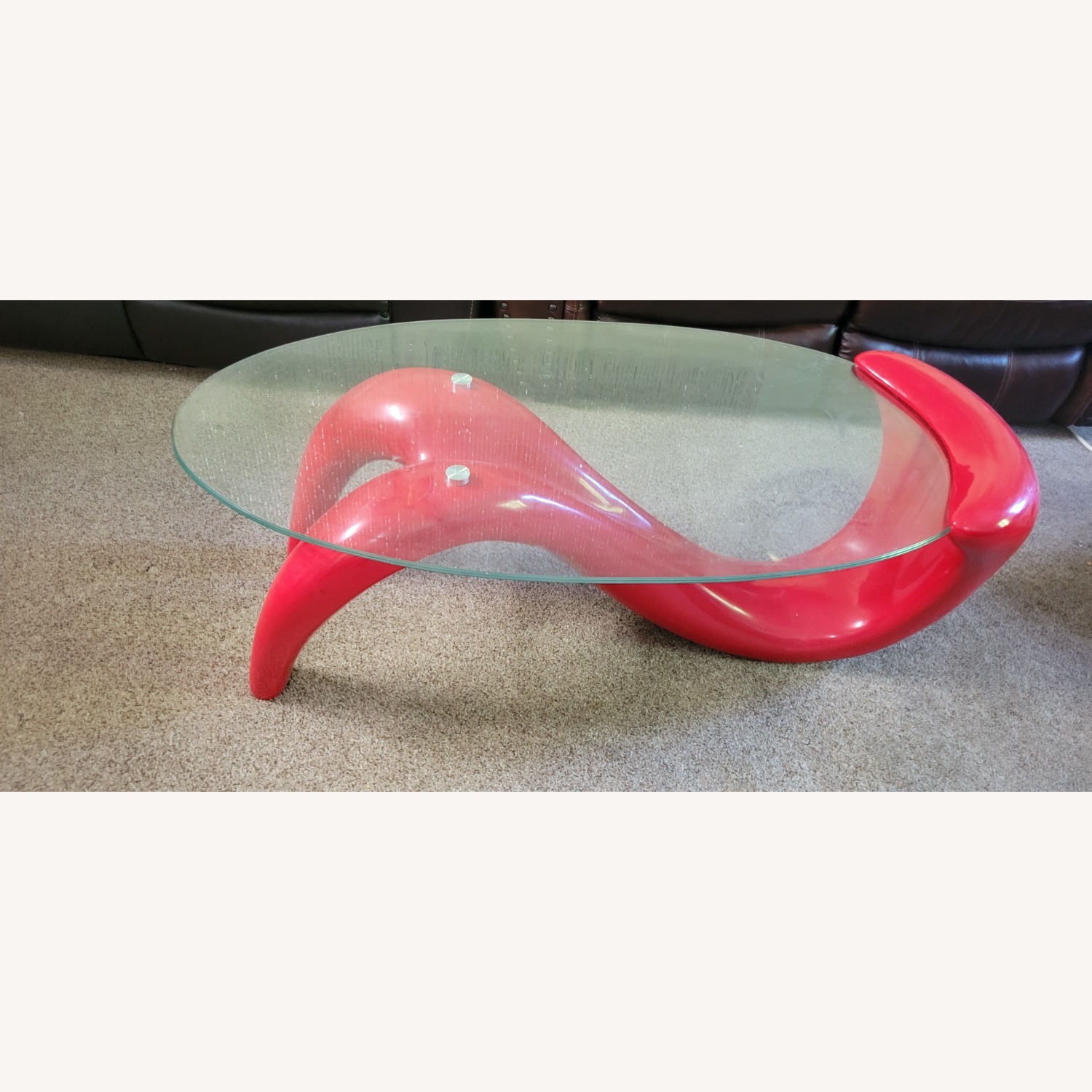 Glass  and Red Color Wood Coffee Table - image-1