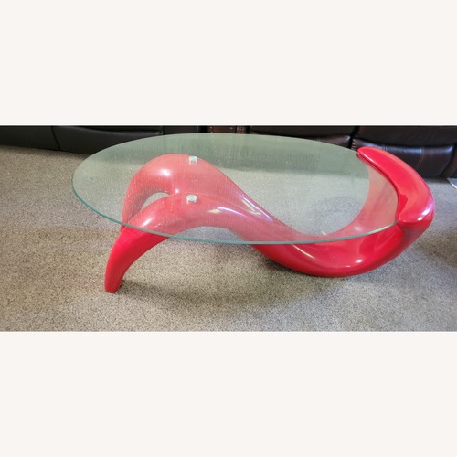 Used Glass  and Red Color Wood Coffee Table for sale on AptDeco