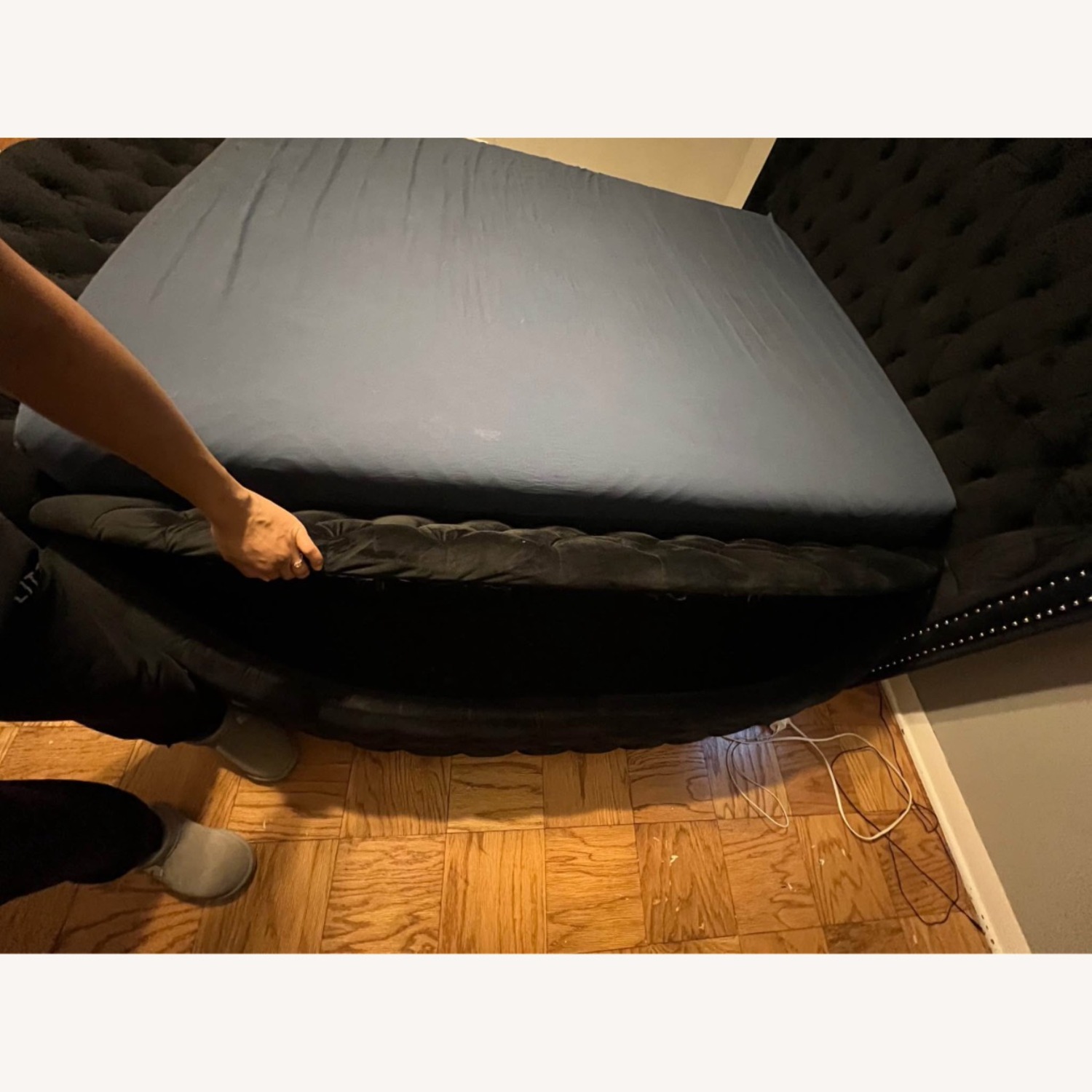 Wayfair Black Suede Queen Bed - image-4