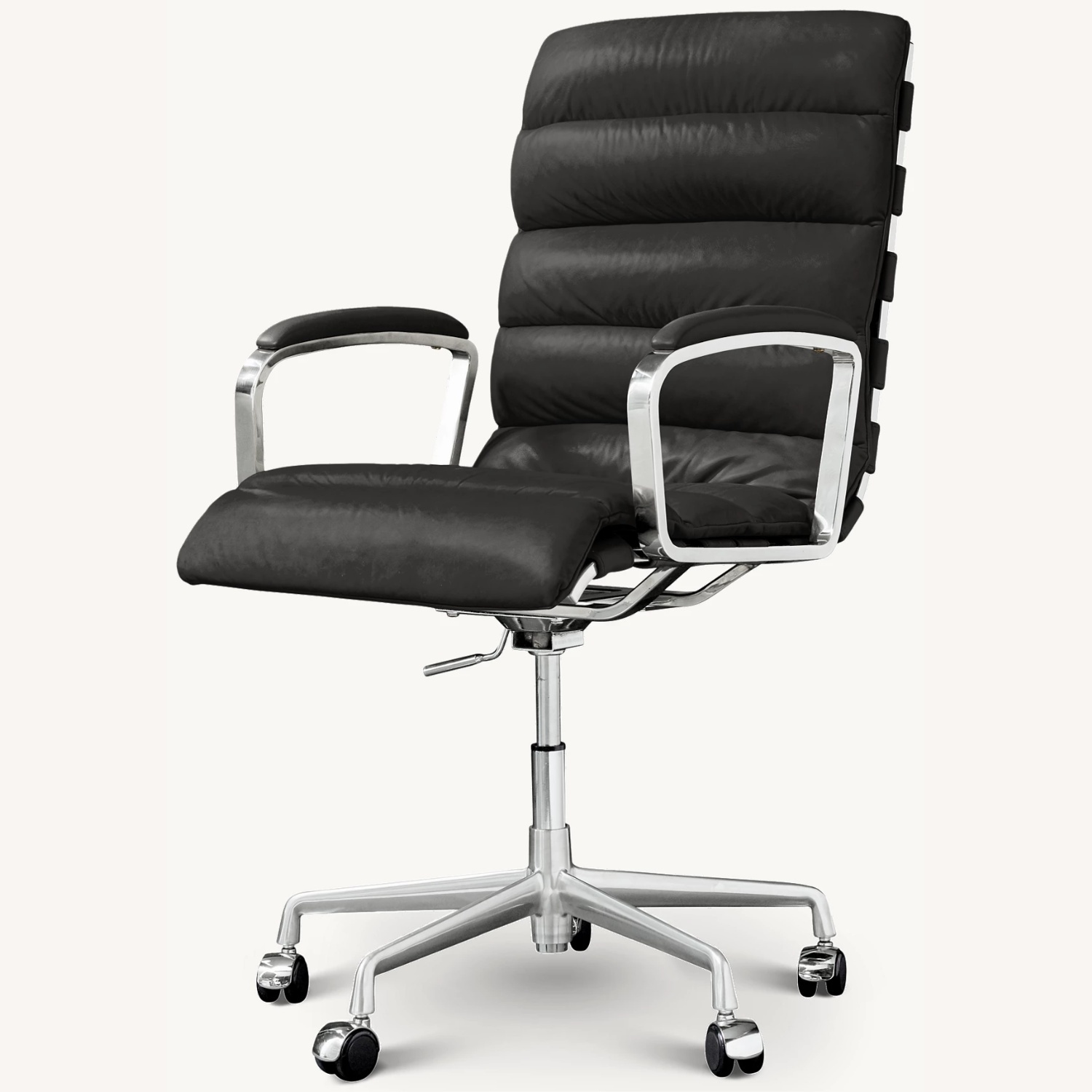 Restoration Hardware Black Leather Office Chairs - image-6
