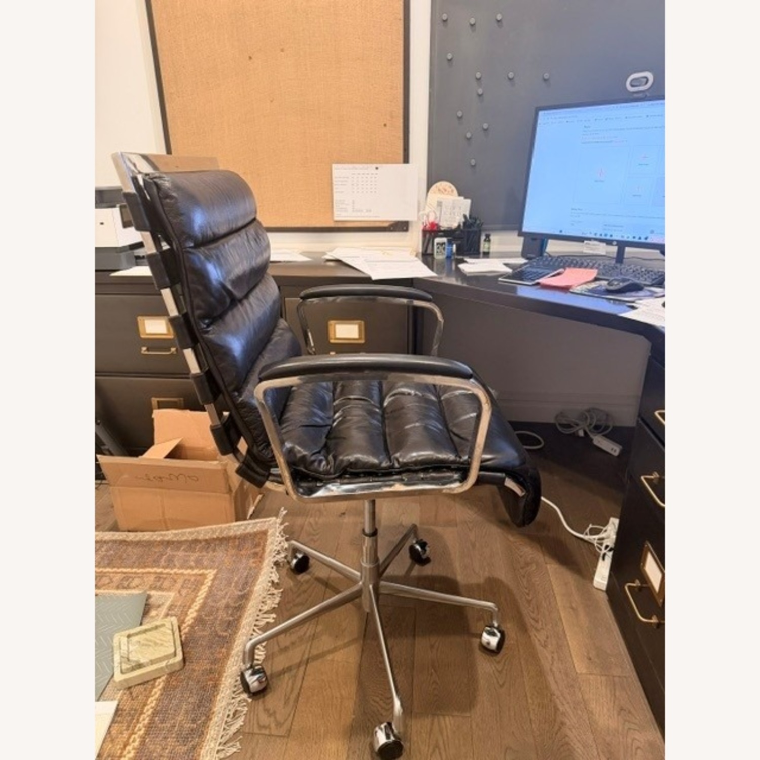 Restoration Hardware Black Leather Office Chairs - image-2