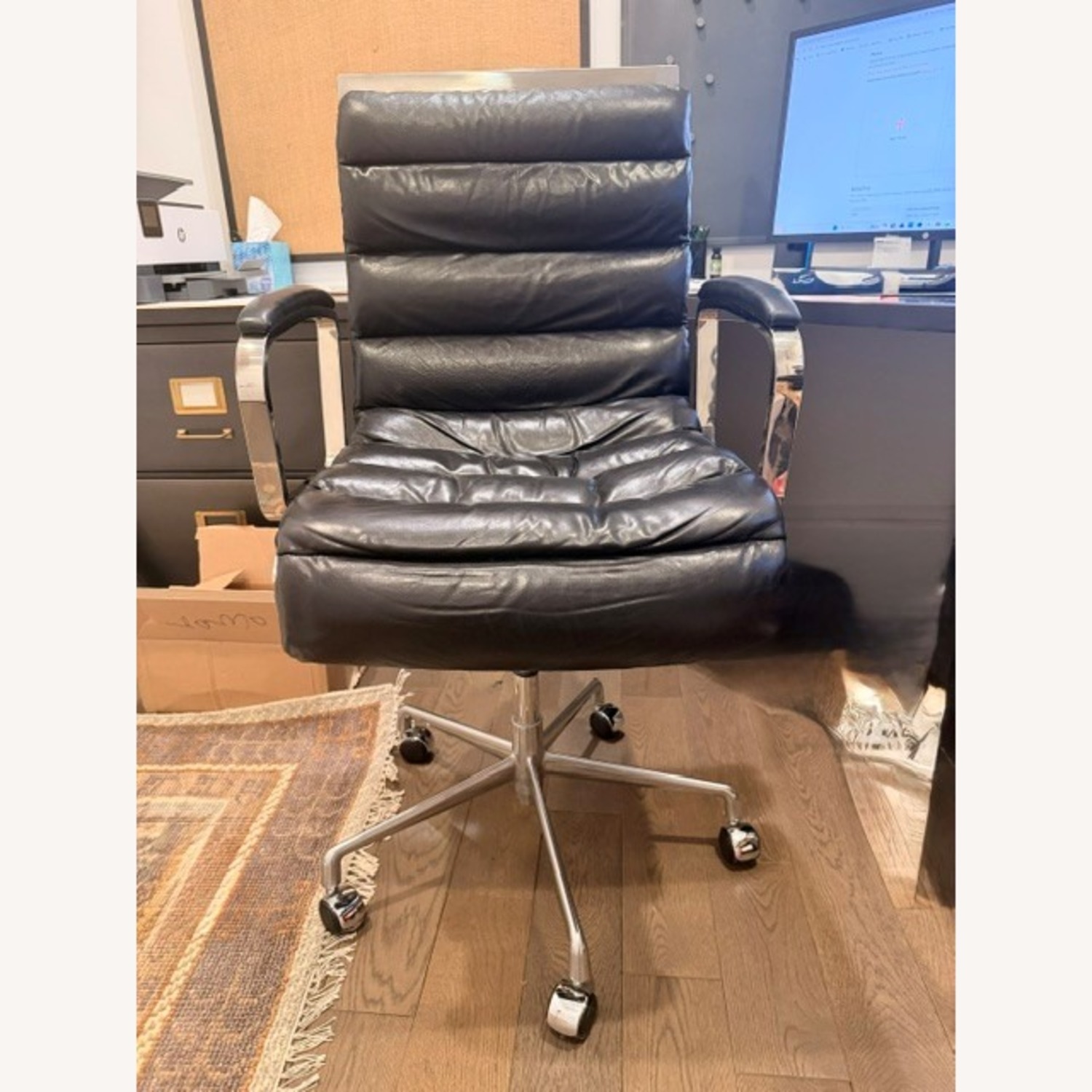 Restoration Hardware Black Leather Office Chairs - image-5