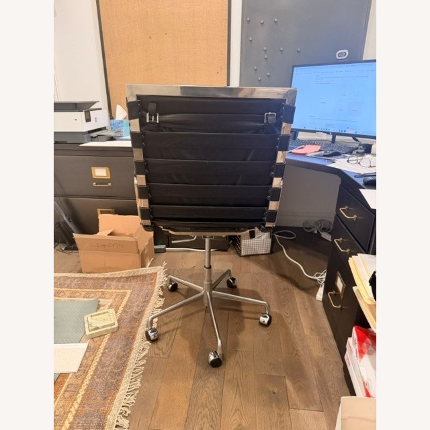 Restoration Hardware Black Leather Office Chairs - image-4