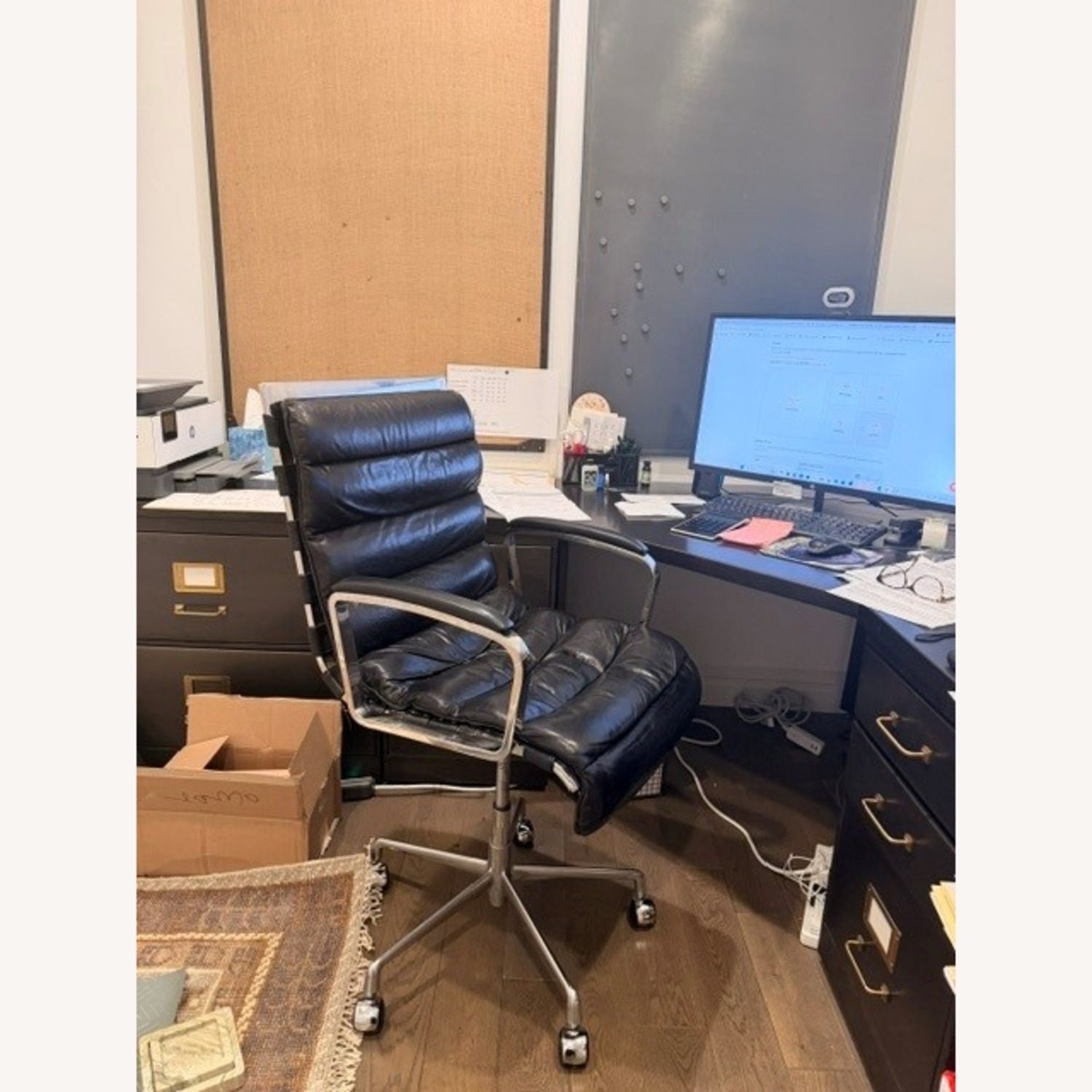Restoration Hardware Black Leather Office Chairs - image-3
