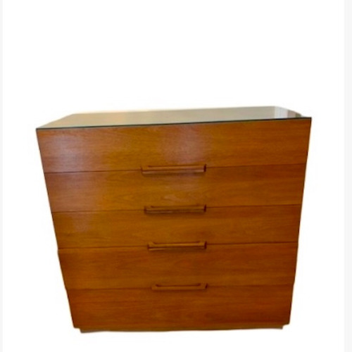 Used 1950's Ramseur MCM 5 Drawer Dresser w Glass Top for sale on AptDeco