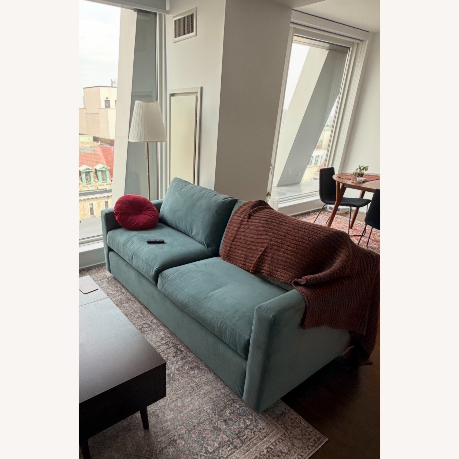 Crate & Barrel Barrett Blue Velvet Sleeper Sofa - image-2