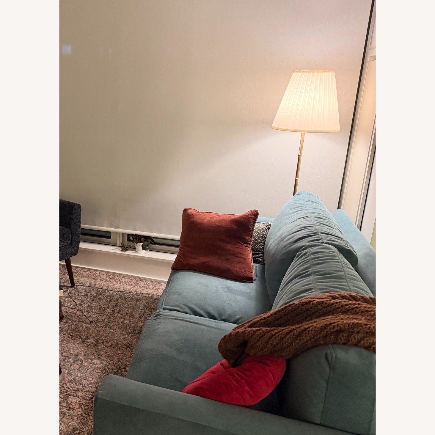 Crate & Barrel Barrett Blue Velvet Sleeper Sofa - image-3