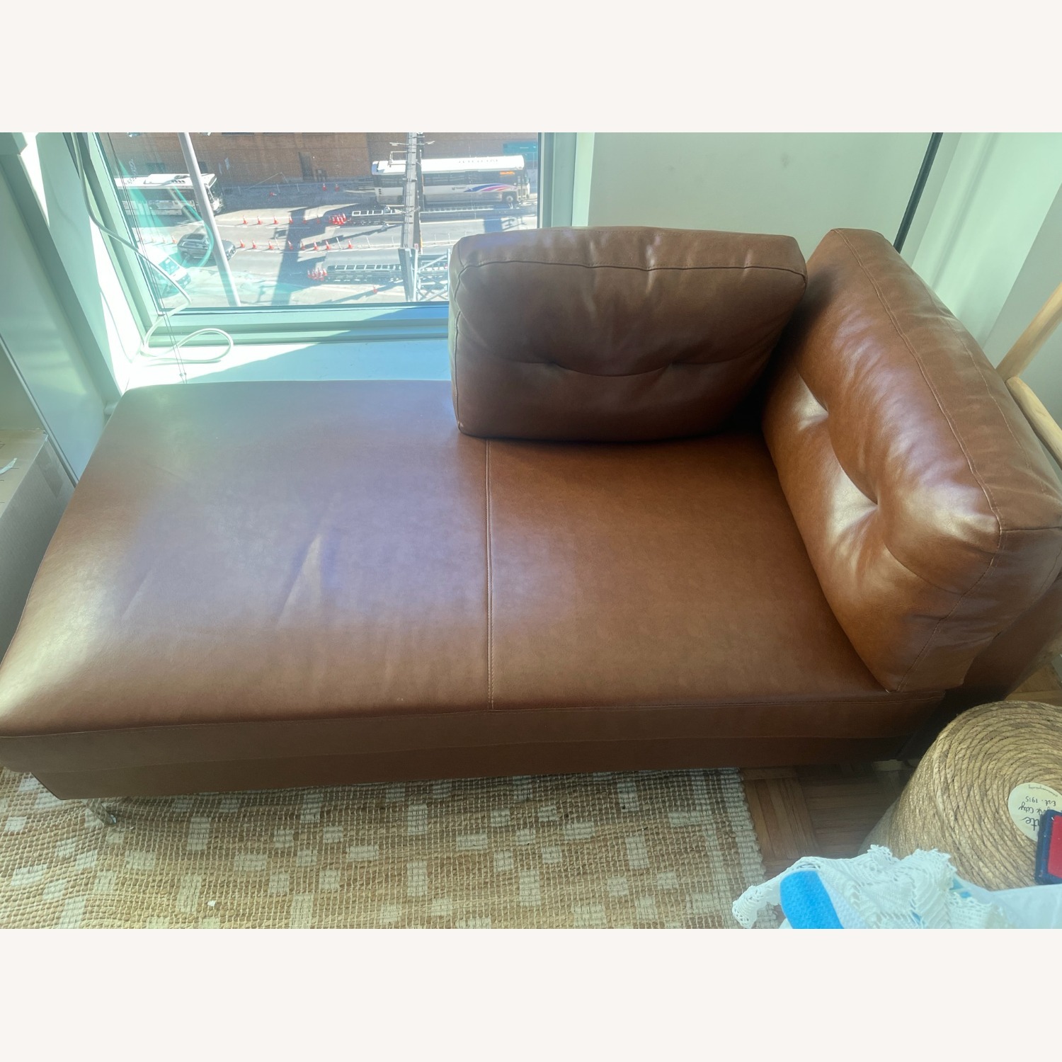 Light Brown Faux Leather Chaise Lounge - image-5