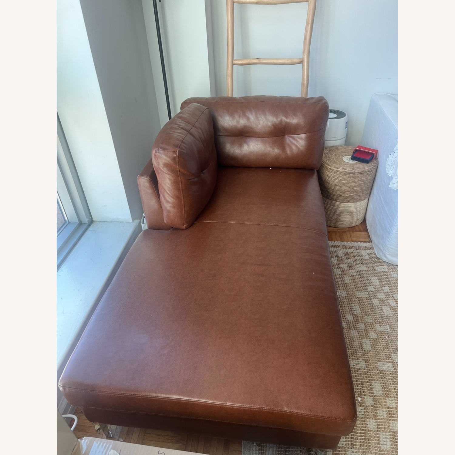 Light Brown Faux Leather Chaise Lounge - image-4