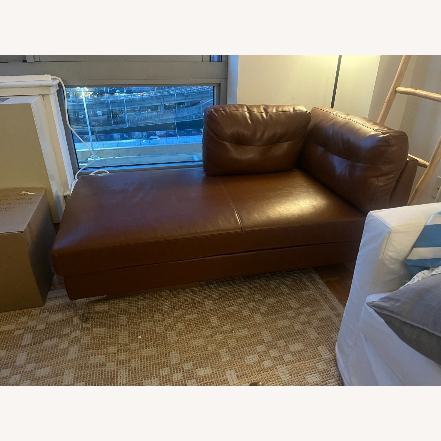 Light Brown Faux Leather Chaise Lounge - image-2