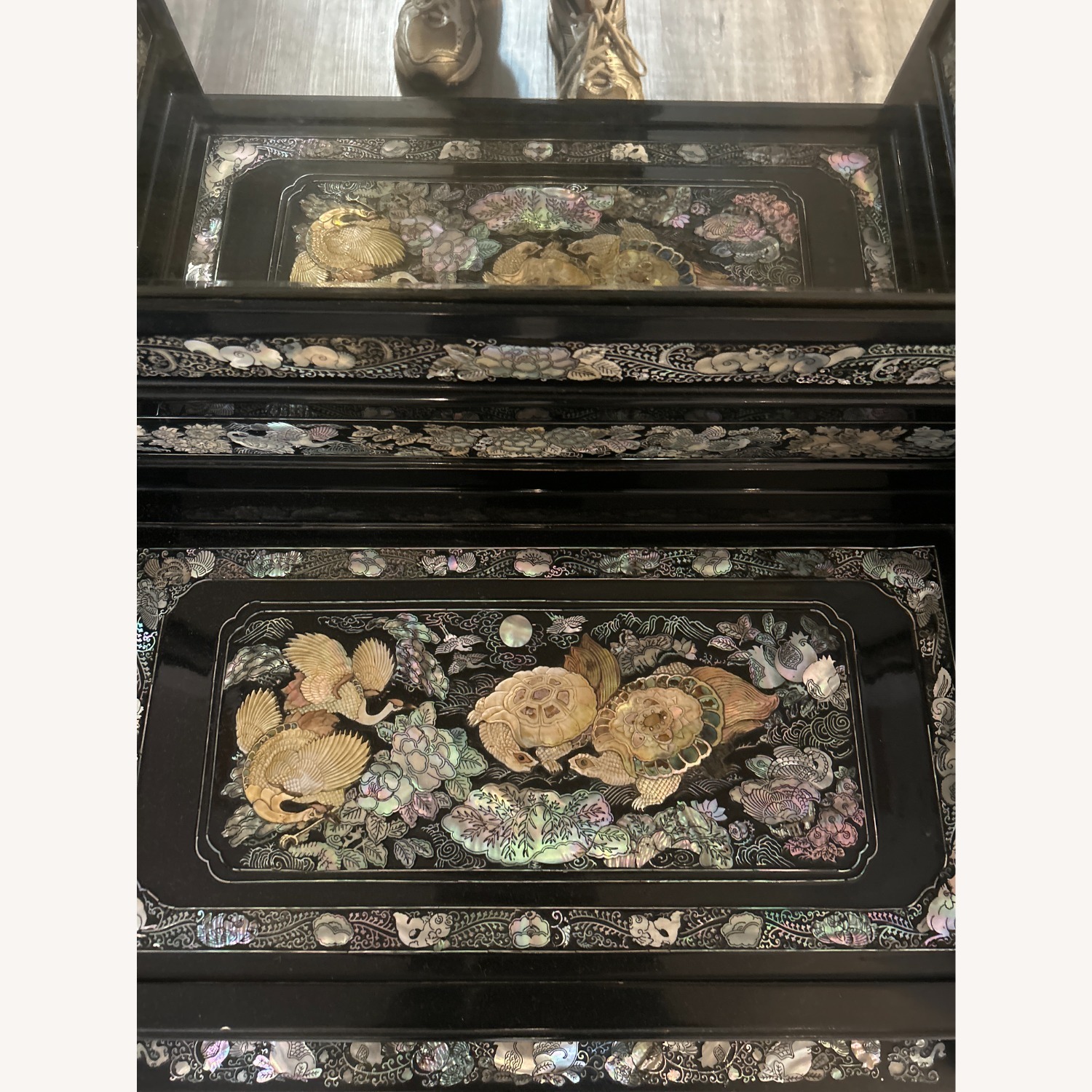Korean Black Lacquer Dressing Cabinet W MOP Inlay - image-5