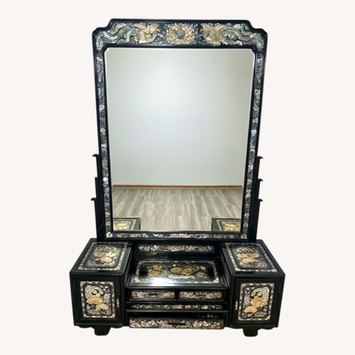 Used Korean Black Lacquer Dressing Cabinet W MOP Inlay for sale on AptDeco