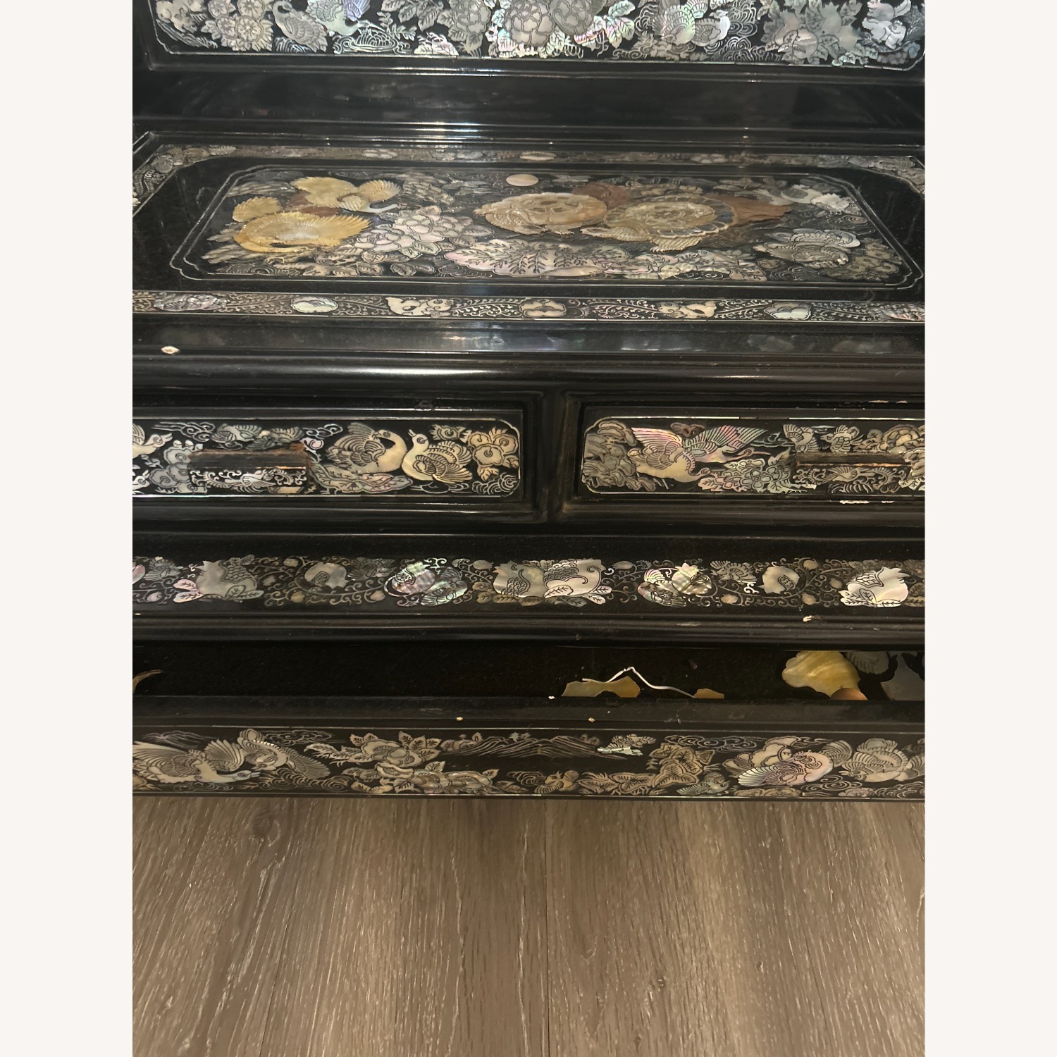 Korean Black Lacquer Dressing Cabinet W MOP Inlay - image-9