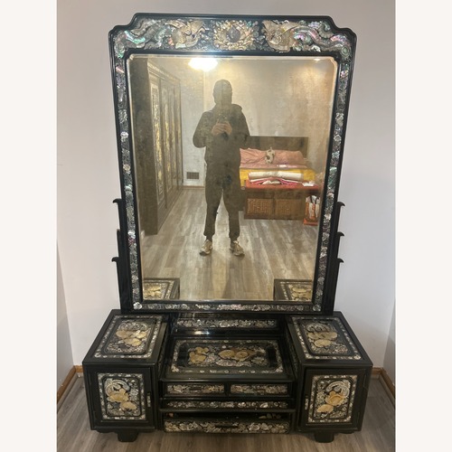 Used Korean Black Lacquer Dressing Cabinet W MOP Inlay for sale on AptDeco
