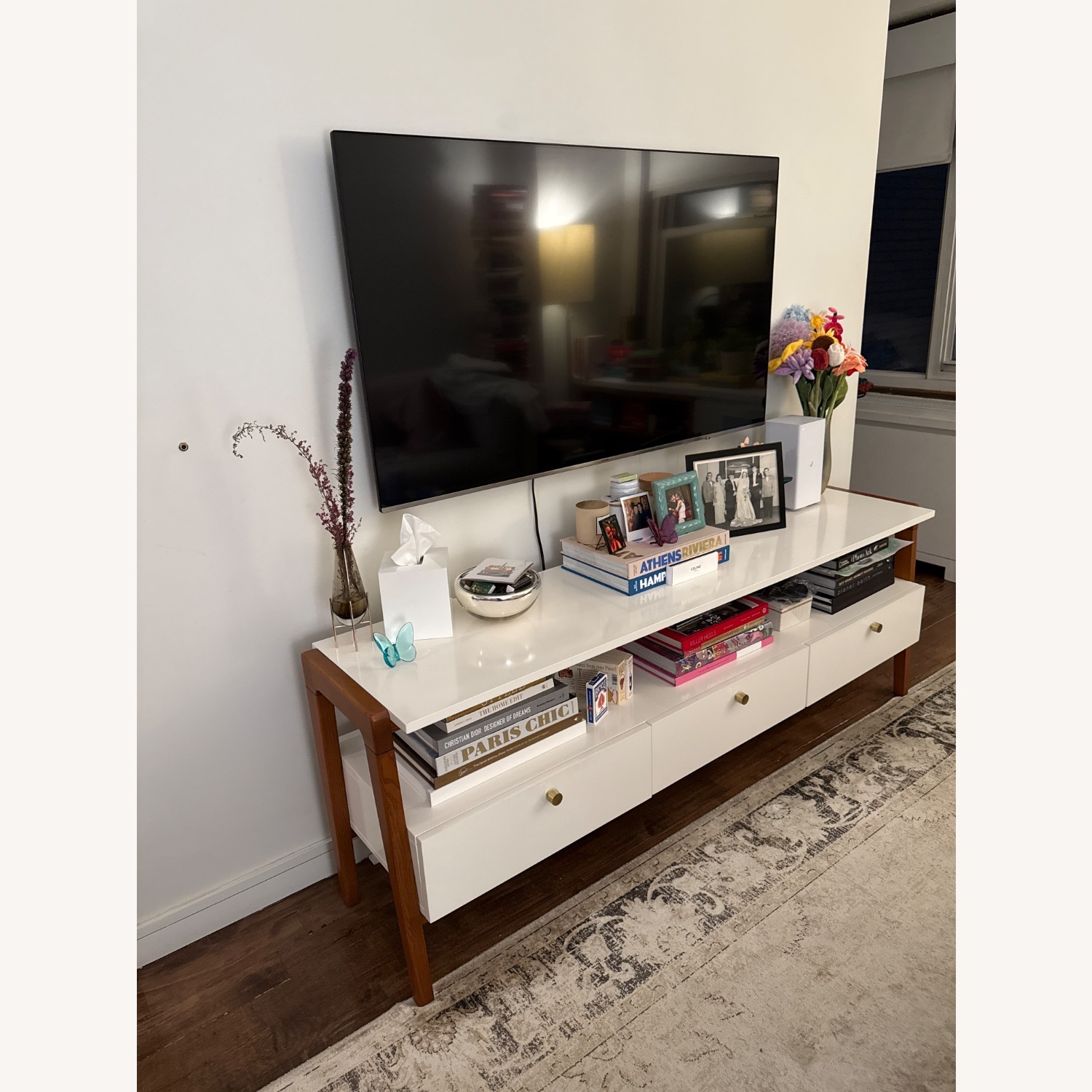 West Elm Modern White Wood Media Storage - image-2