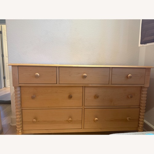 Used Crate & Barrel Jenny Lind 54" Maple Wood Wide 7-Drawer Kids Dresser for sale on AptDeco