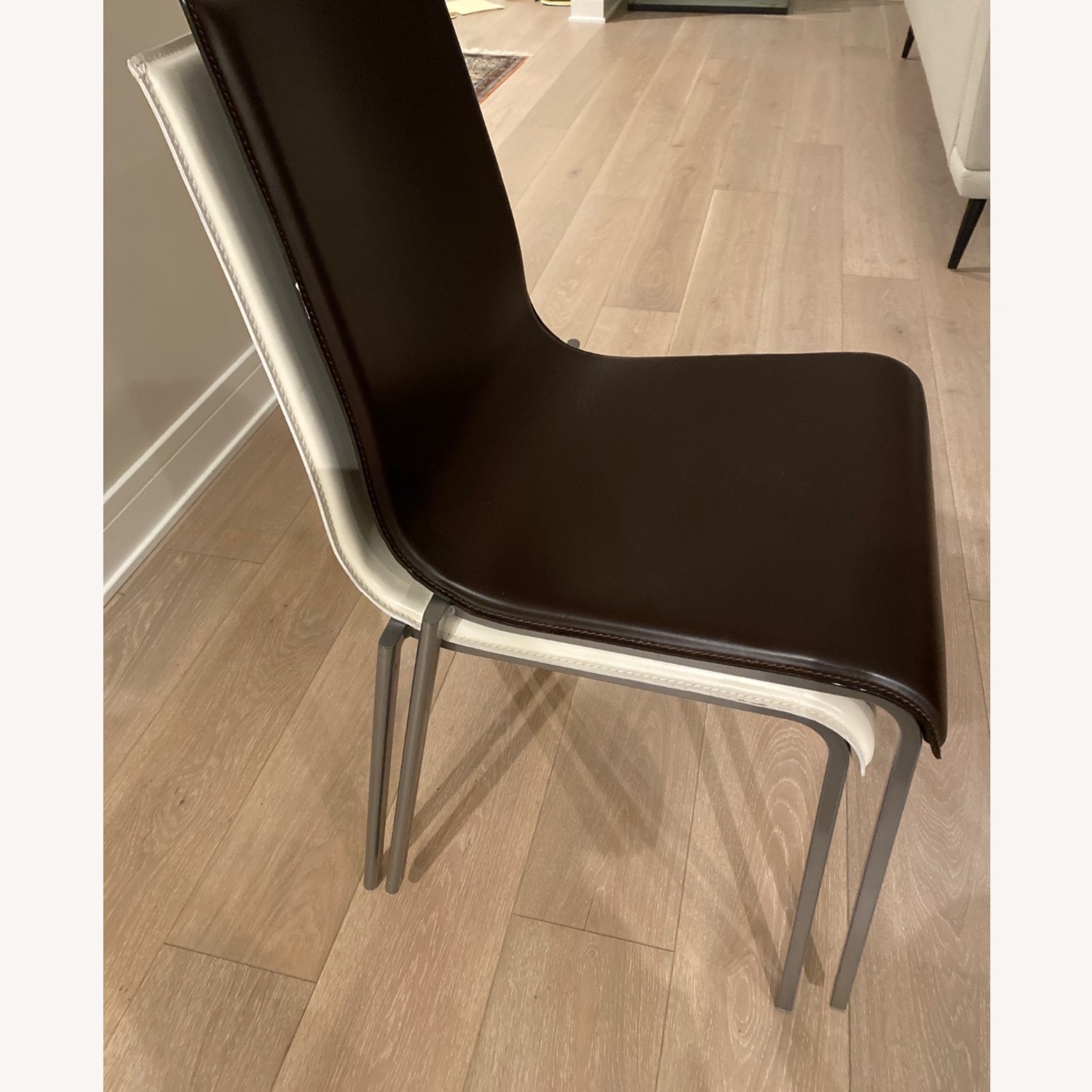 Off White and Dark Brown Leather Chairs From Cinna - image-3